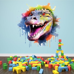 Watercolor Gator Wall Decal - Crocodile Animal Art Decor - Wall Sticker - Kids Bedroom Vinyl Gift