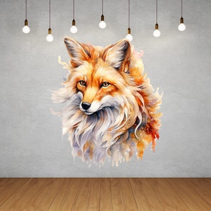Fox Wall Decal - Theme Watercolor Animal Wall Decor - Fantasy Fox Wall Art - Nursery Kids Room Bedroom Vinyl Wall Sticker