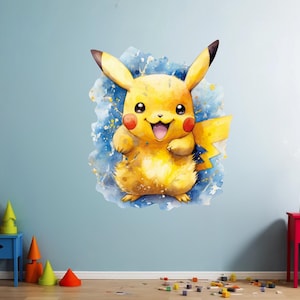 Cartoon Character Wall Decal - Wall Decor for Kids Room - Watercolor Monster Poke Wall Sticker Fan Art - Bedroom Playroom Decor Gift