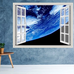 Earth View Window 3D Wall Decal Art Removable Wallpaper Space Planet Mural Sticker Vinyl Home Decor