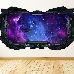Galaxy View 3D Spaceship Window Wall Decal - Galaxy Wall Art - Peel & Stick Removable and Repositionable