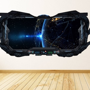 Constellations View 3D Spaceship Window Wall Decal - Earth Constellations Wall Art - Peel & Stick Removable and Repositionable