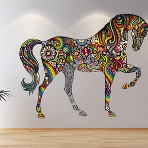 Horse Wall Decal Abstract Horse Wall Art Bedroom Interior Decor Colorful Horse Vinyl Decor Wall Decal Sticker