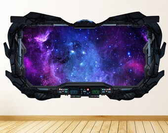 Outer Space View 3D Spaceship Window Wall Decal - Space Wall Art - Peel ...