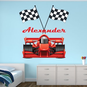 Racing Wall Decal - Custom Name Wall Decal  - Formula 1 Race Car Theme Wall Decor - Kids Boys Room Vinyl Wall Sticker