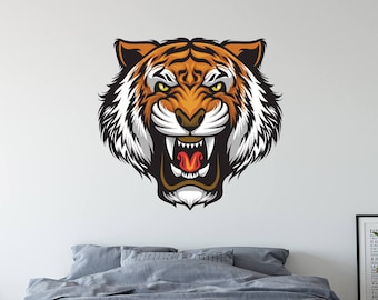 Tiger Wall Decal Animal Wall Decal - Tiger Head Wall Art Bedroom Decor Tiger Vinyl Wall Sticker
