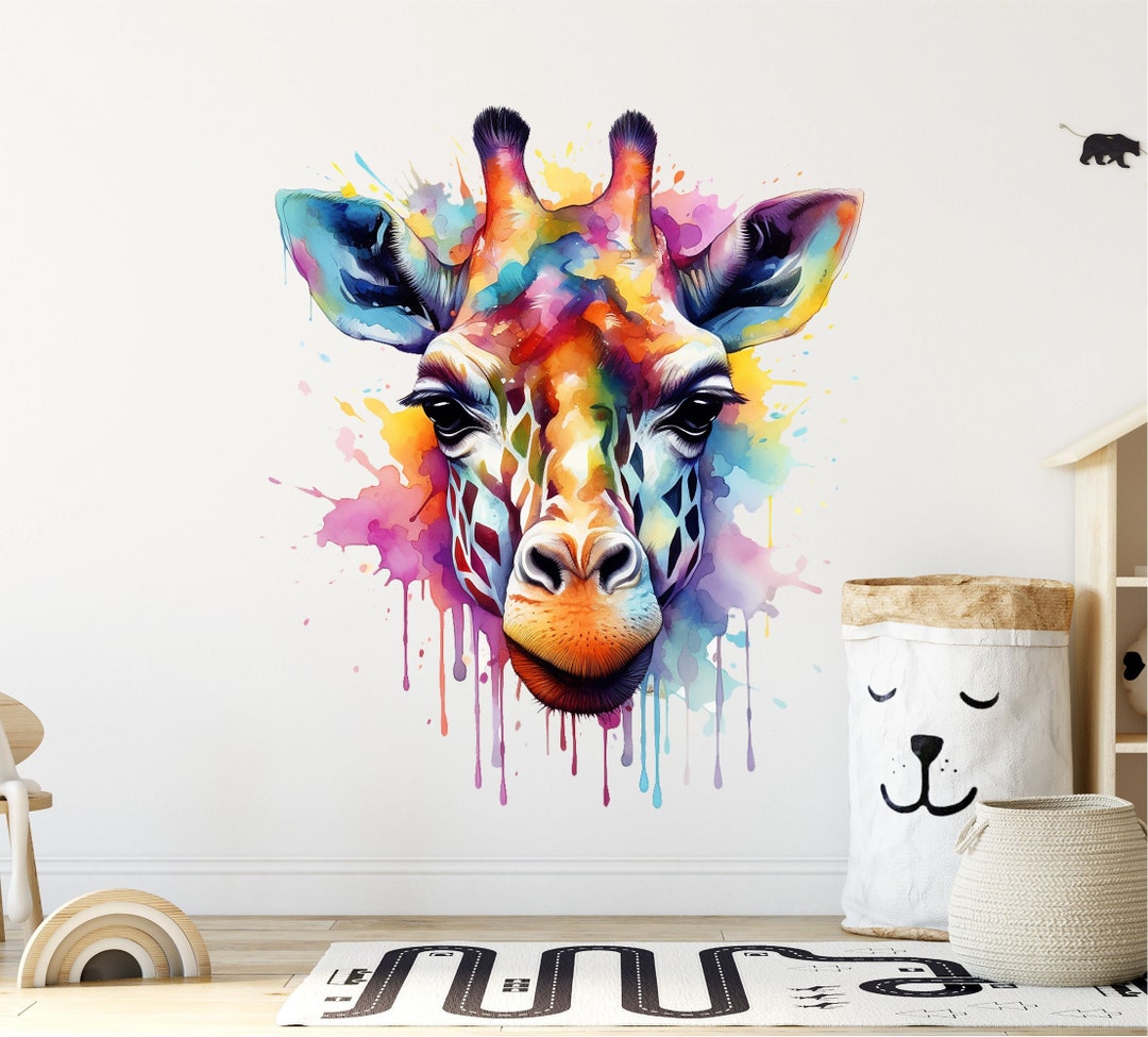 Watercolor Giraffe Wall Decal - Jungle Animal Art Decor - Wall Sticker ...