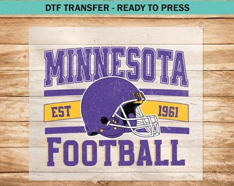Trasferimento DTF di calcio del Minnesota vintage, trasferimenti DTF pronti per la stampa, ferro da stiro, felpa retrò del Minnesota Football, t-shirt regalo per tifosi di calcio