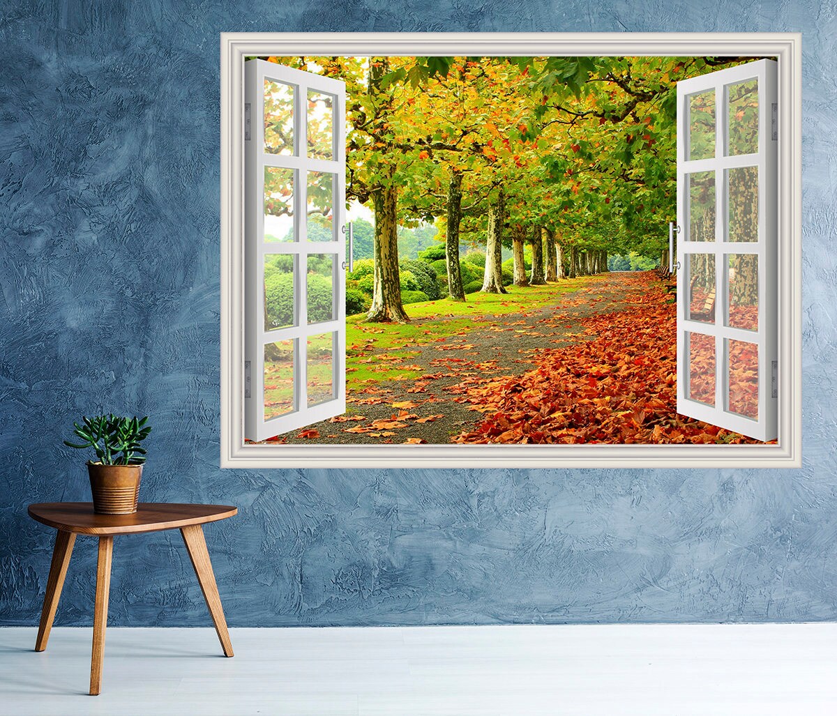 Autumn Scene Orange Trees Road 3d Window Wall View Sticker Poster Art 1047