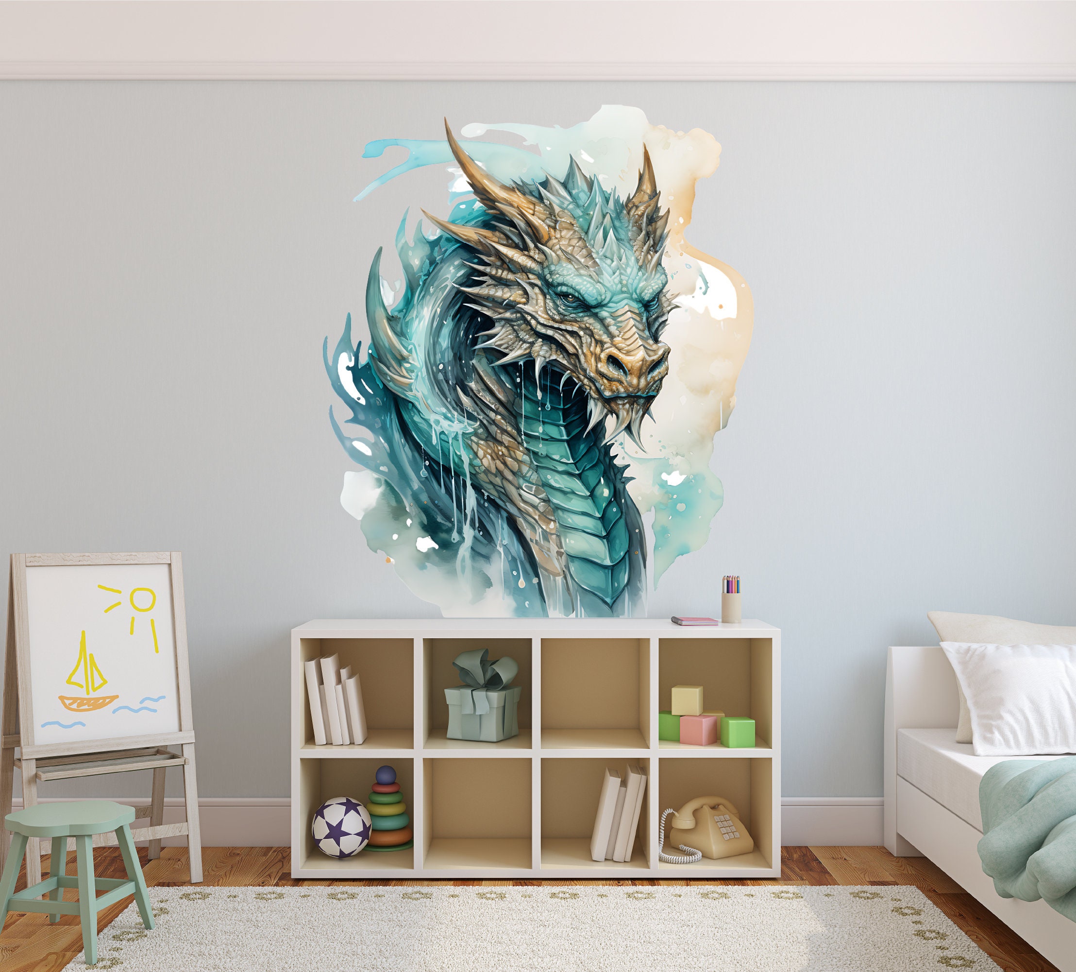 Turquoise Dragon Wall Decal - Fantasy Adventure Decor - Majestic Dragon ...