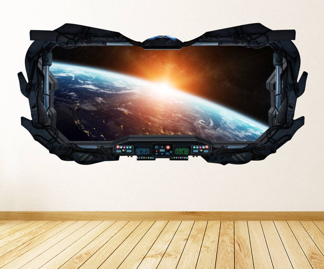 Earth View 3D Spaceship Window Wall Decal - Earth View From Space Wall ...