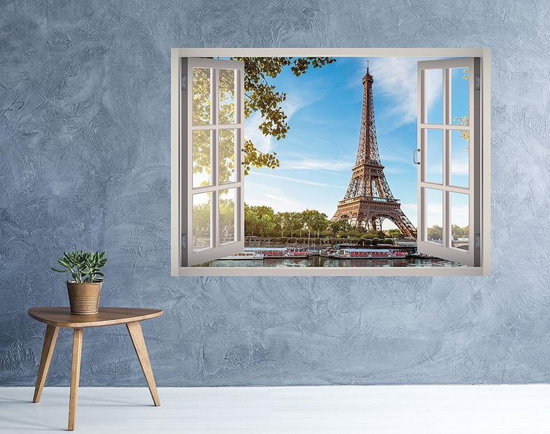 3D Autocollant Mural Fausse Fenêtre Coucher De Soleil Lueur, La Mer