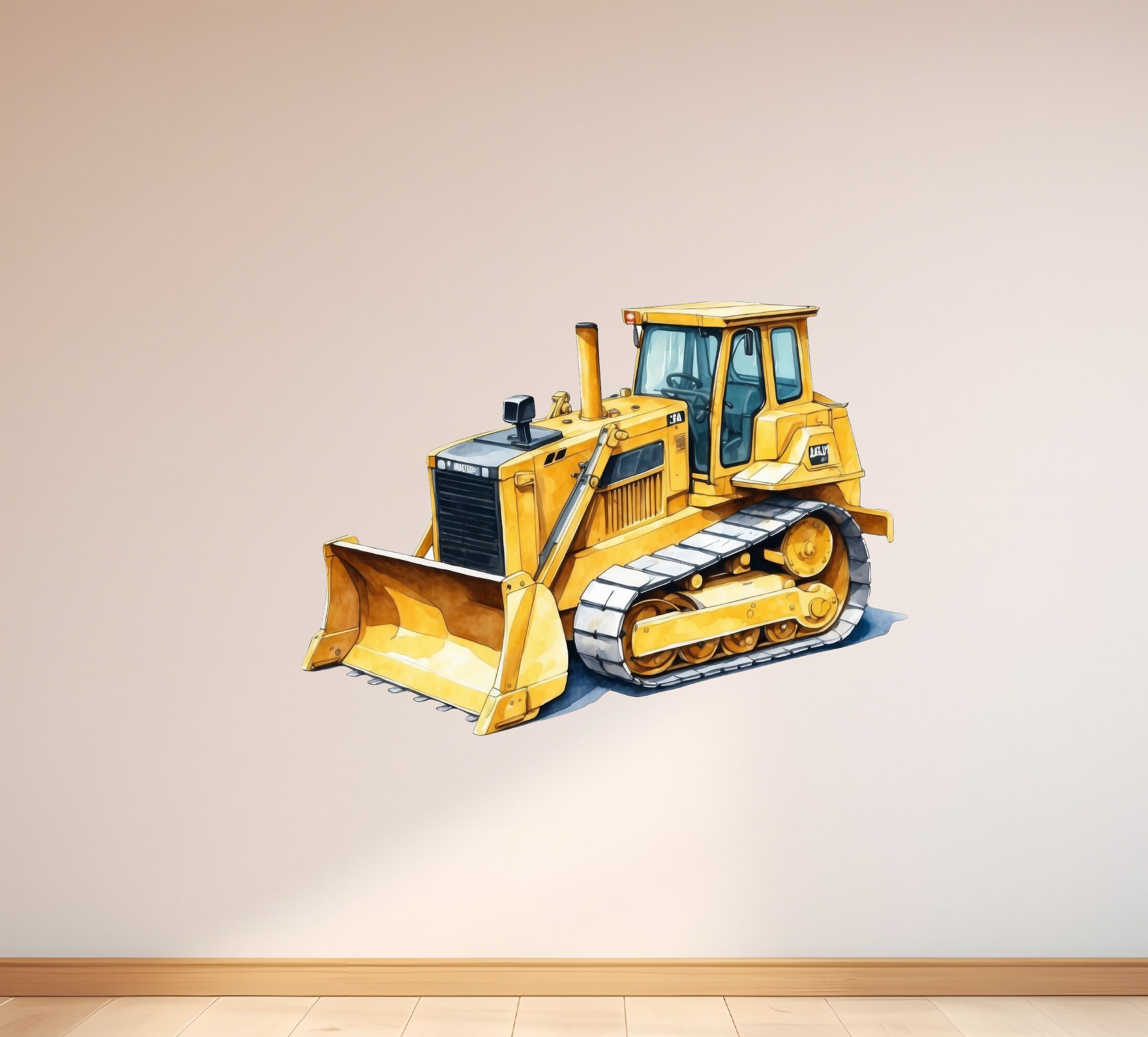 Bulldozer Watercolor Wall Decal - Construction Theme Wall Decor