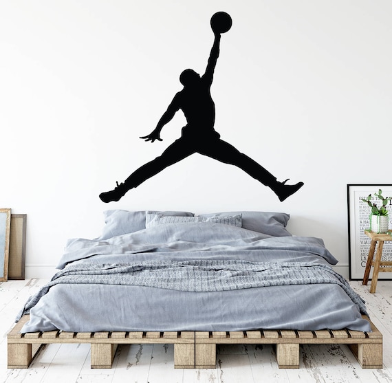 Michael Jordan Wand Aufkleber Jumpman Aufkleber Basketball Wandtattoo Jordan Wandkunst Jungen Zimmer Vinyl Wand Aufkleber
