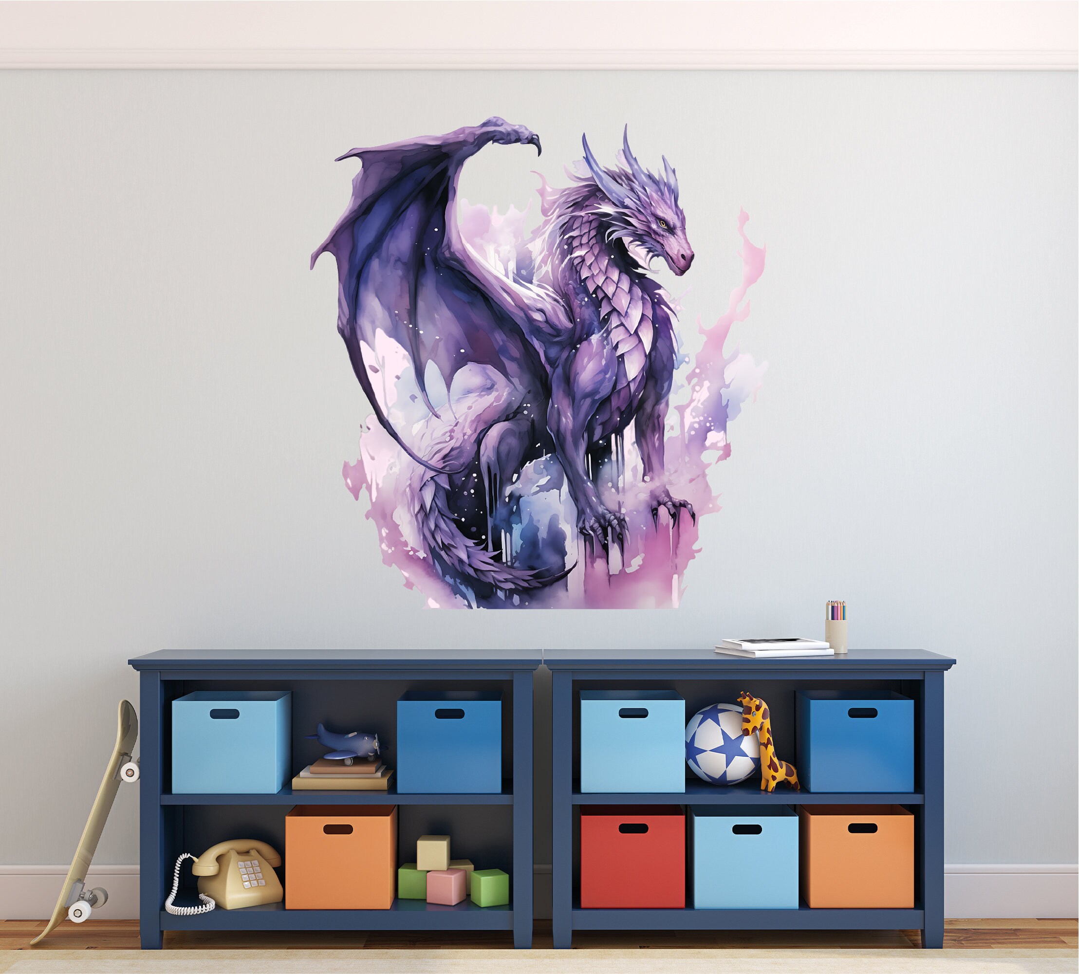 Purple Dragon Wall Decal - Magical Theme Wall Decor - Fantasy Purple ...