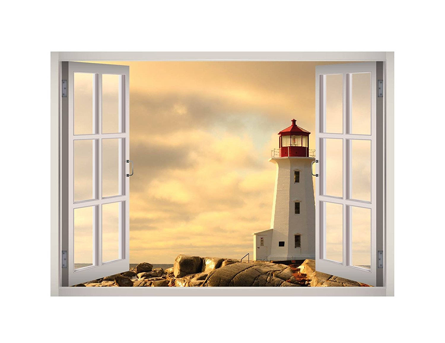 Lighthouse Window Texture Lighthouse View Window 3D Wall Decal Art Removable Beach Lighthouse ...