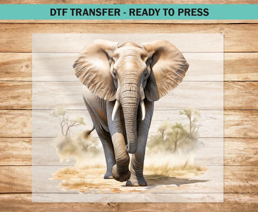 Elephant DTF Transfer, Iron On DTF Transfers Ready to Press, Elephant T-Shirt Custom Gift, African Safari Animal DTF Print Heat Transfer