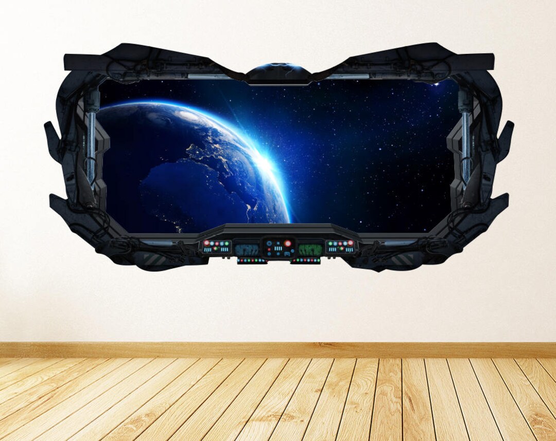 Earth View 3D Spaceship Window Wall Decal - Earth View From Space Wall ...