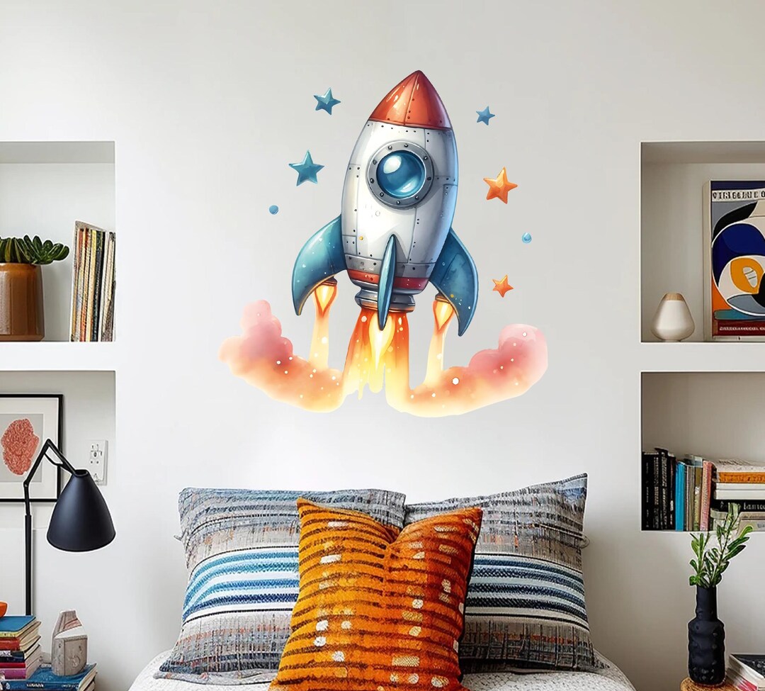 Rocket Space Ship Wall Decal - Planets Outer Space Wall Decor ...