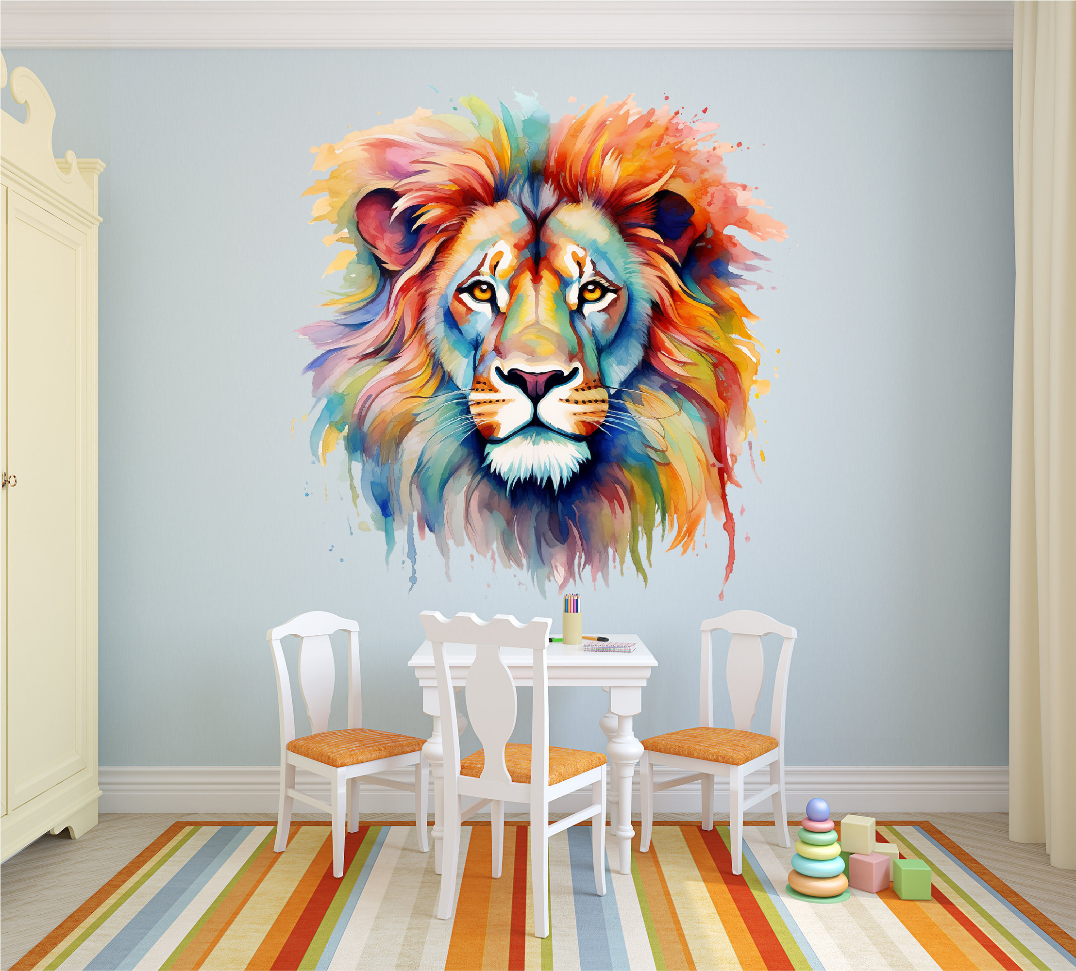 Colorful Lion Wall Decal - Jungle Animal Art Decor - Wall Sticker ...