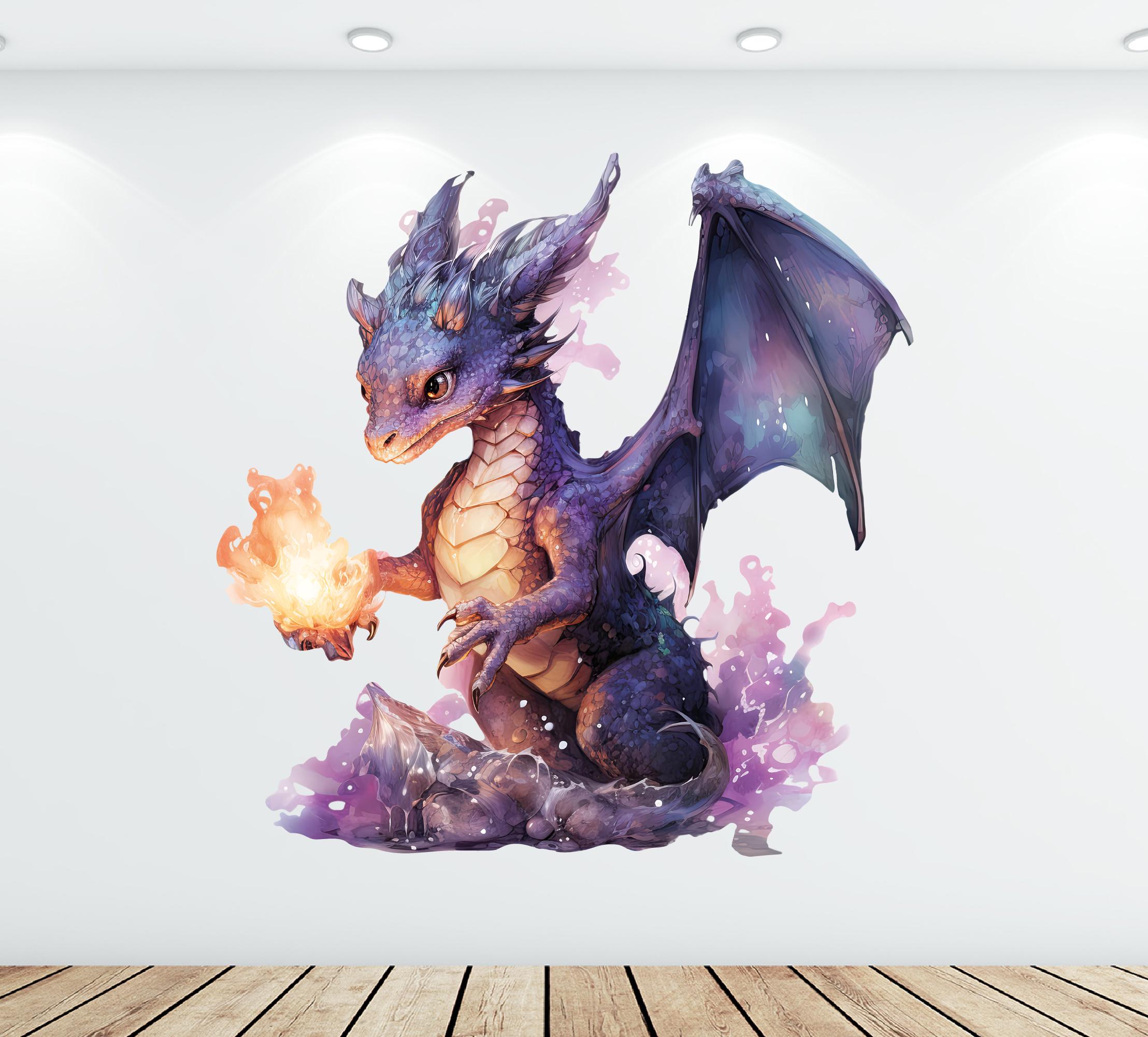 Watercolor Dragon Wall Art Sticker Decal, Fantasy Magical Baby Dragon ...