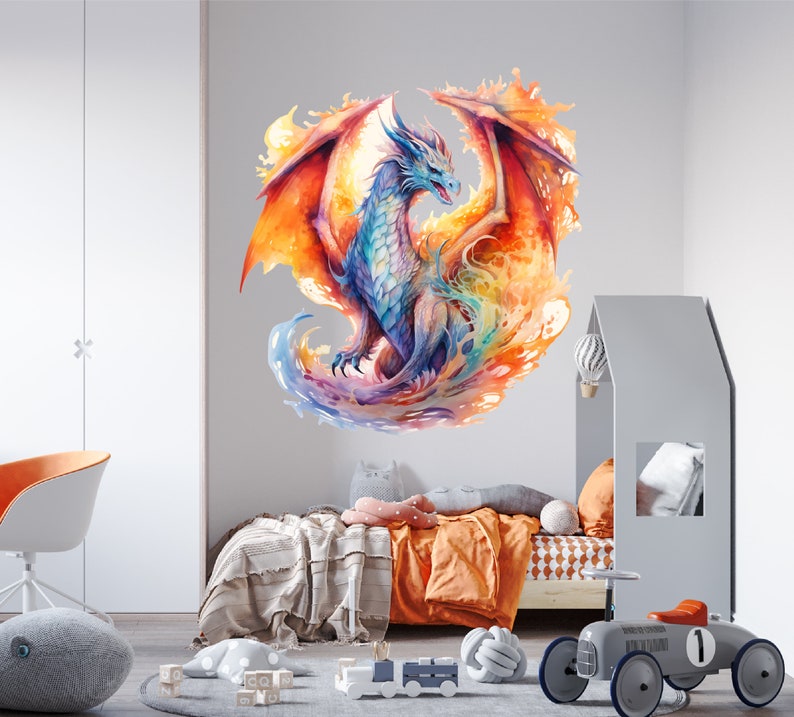 Colorful Dragon Wall Decal - Enchanted Creature Wall Decor - Fantasy ...