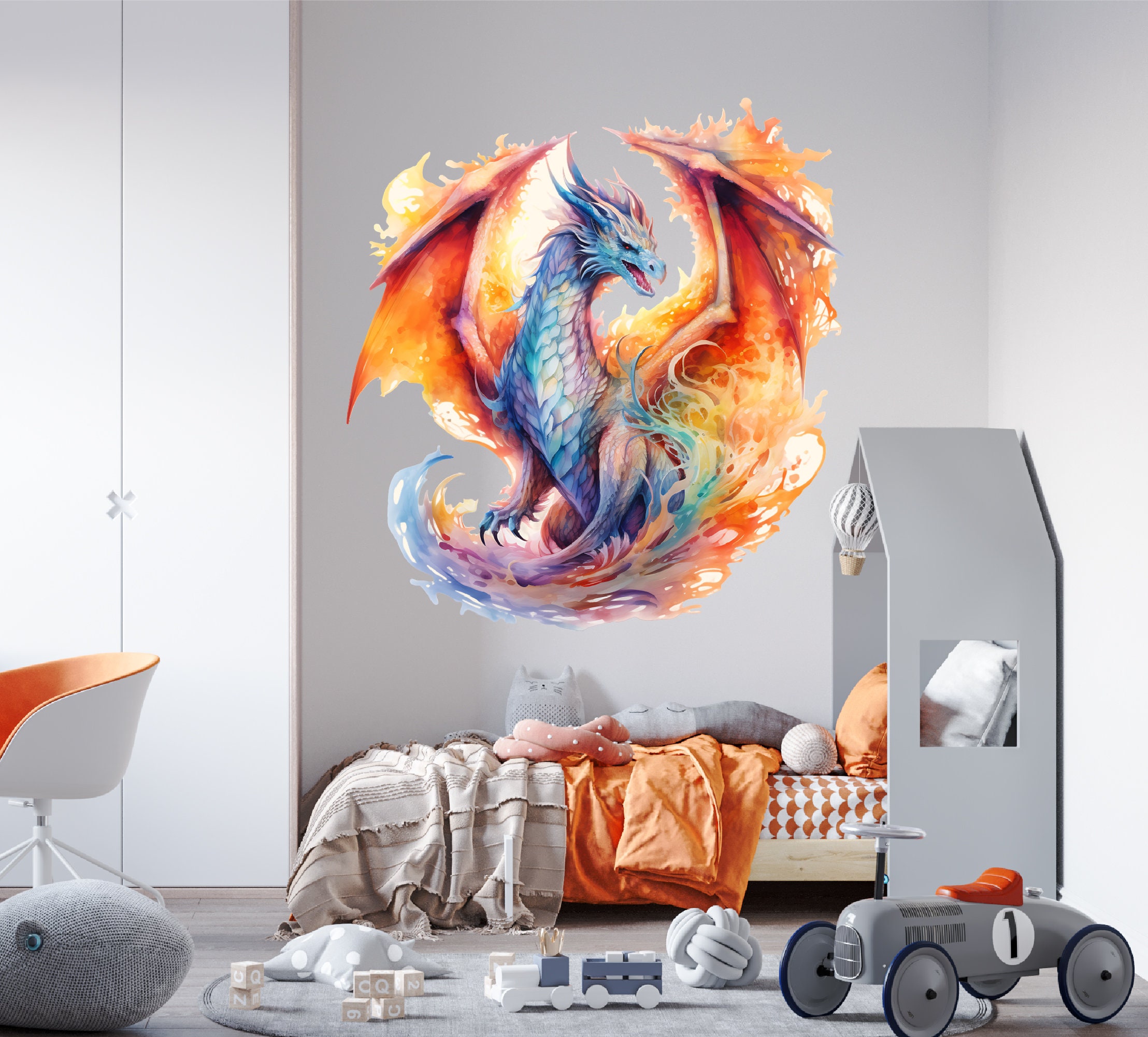 Colorful Dragon Wall Decal - Enchanted Creature Wall Decor - Fantasy ...
