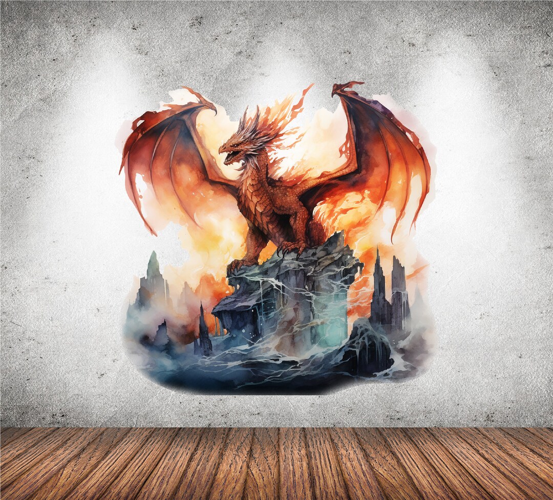 Fire Breathing Dragon Wall Decal - Magical Theme Wall Decor - Fantasy ...