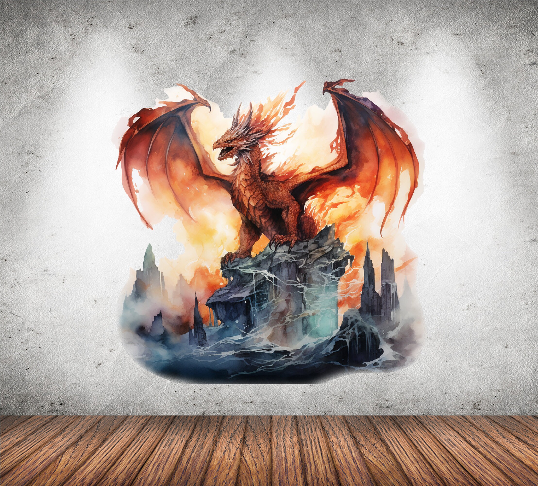 Fire Breathing Dragon Wall Decal - Magical Theme Wall Decor - Fantasy ...