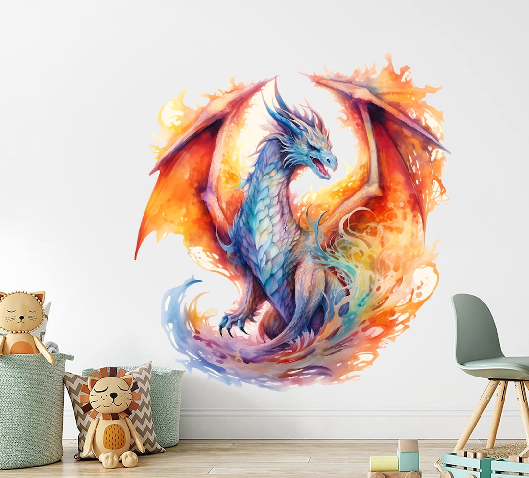 Colorful Dragon Wall Decal - Enchanted Creature Wall Decor - Fantasy ...