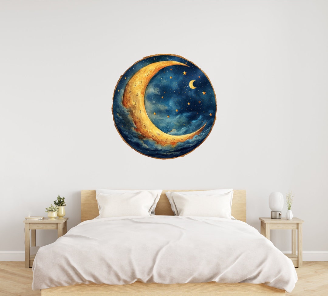 Moon and Stars Watercolor Art Print - Celestial Night Sky Wall Decor ...
