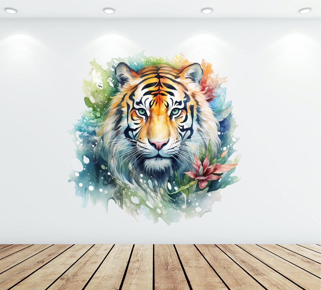 Colorful Tiger Wall Decal - Wild Safari Theme Decor - Tiger Wall Art ...