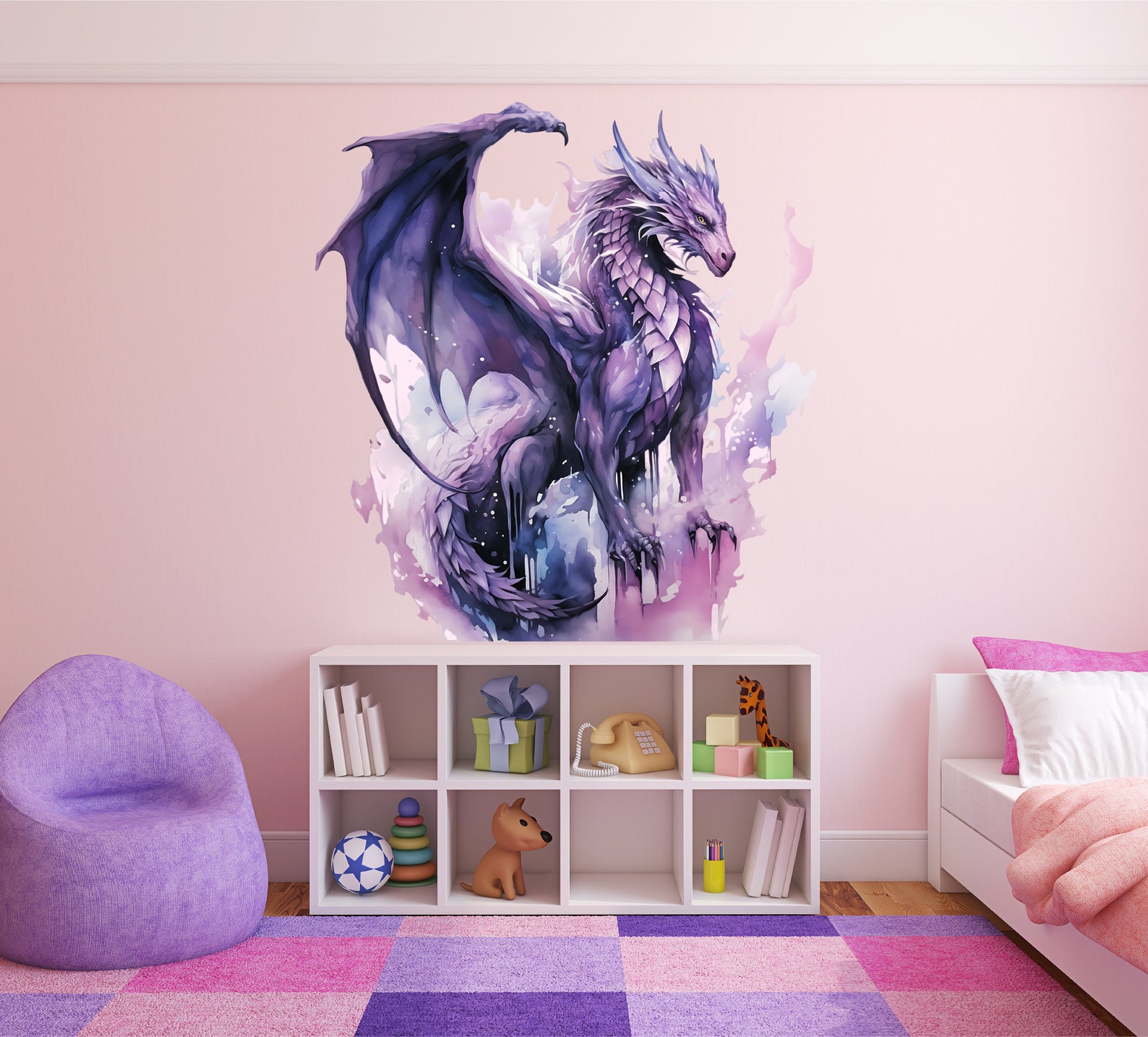 Purple Dragon Wall Decal - Magical Theme Wall Decor - Fantasy Purple ...