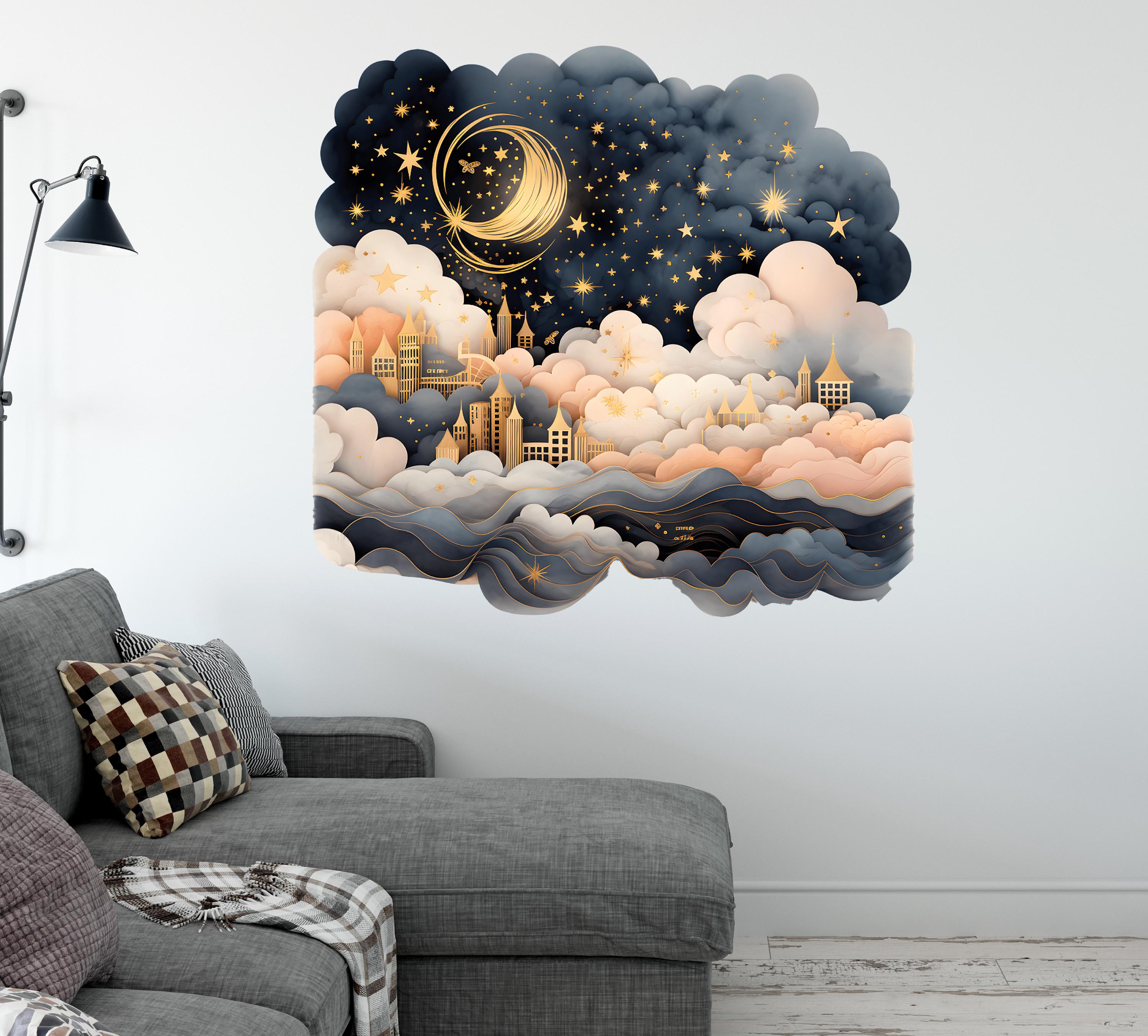 AdesiivoStudio Adesivi da parete per bambini con nuvole – 32 adesivi rimovibili in vinile blu cielo – decorazione da parete per cameretta, neonato, facile da applicare, stile ispirato ai giocattoli