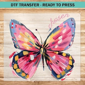Butterfly DTF Transfer for Girls - Ready to Press Heat Transfer - Butterfly Iron On Design for Kids' T-Shirts & Apparel Full-Color Design