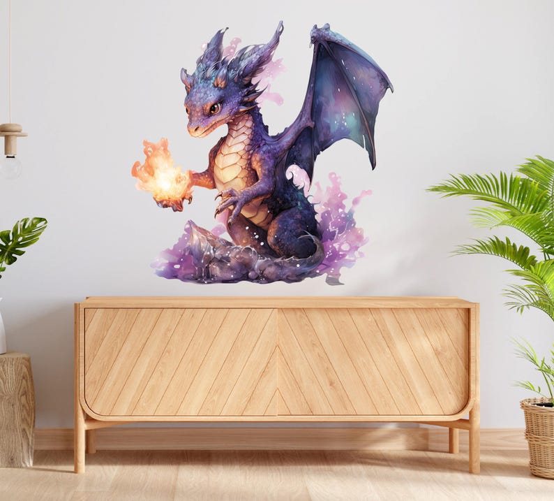 Watercolor Dragon Wall Art Sticker Decal, Fantasy Magical Baby Dragon ...