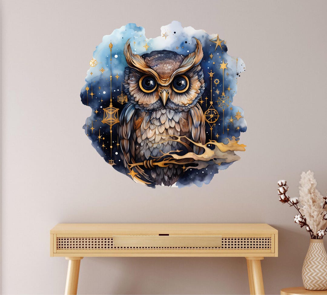 Owl Night Wall Decal - Clouds and Stars Theme Decor - Enchanting Owl ...