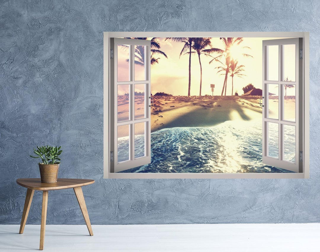 Bay Beach View Window 3D Wall Decal Art Removable Wallpaper Vintage