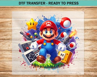 Trasferimento DTF di super cartoni animati, trasferimenti DTF di film ad acquerello pronti per la stampa per abbigliamento, magliette termopressate per personaggi di videogiochi per bambini