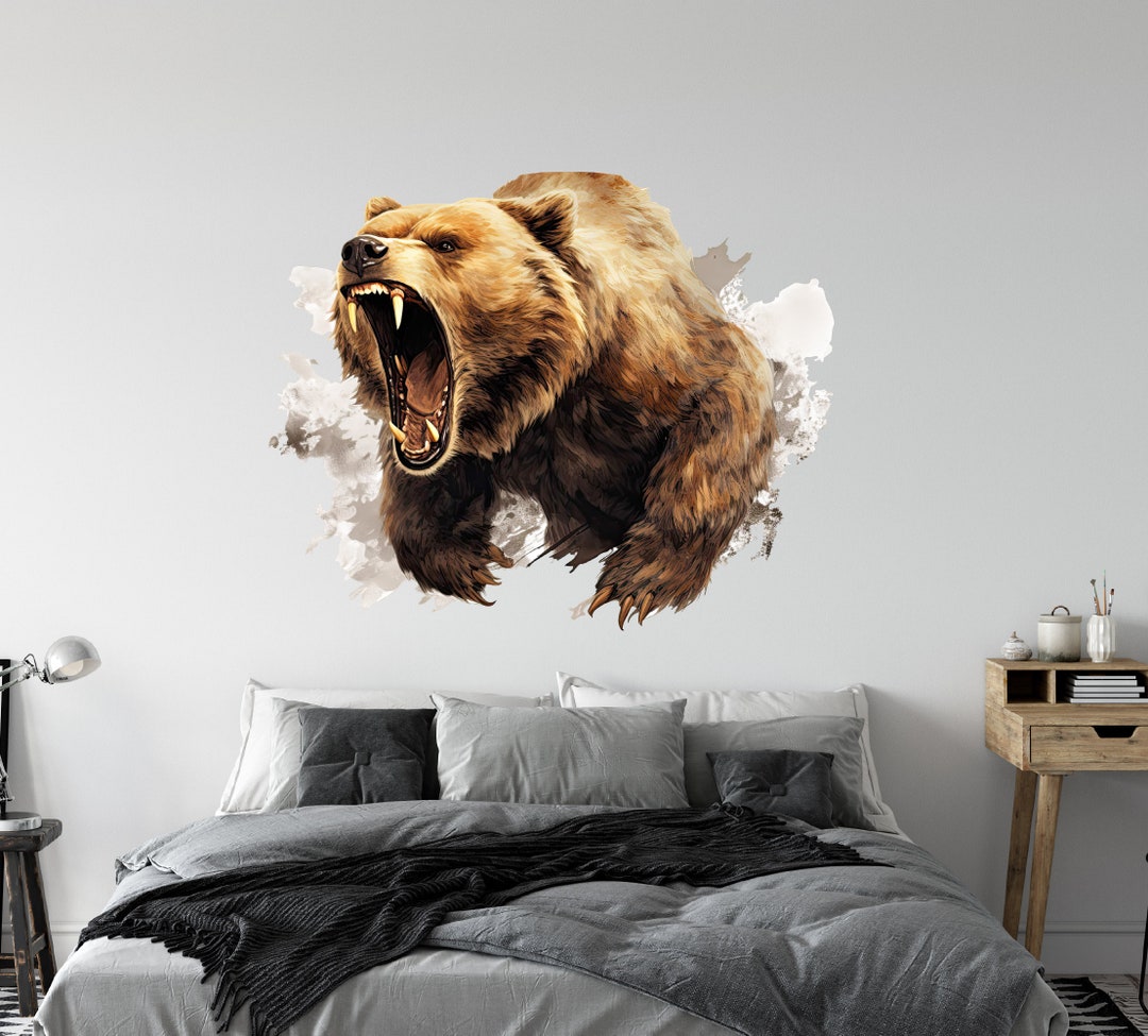 Ferocious Roaring Bear Wall Decal - Wild Nature Theme Decor ...