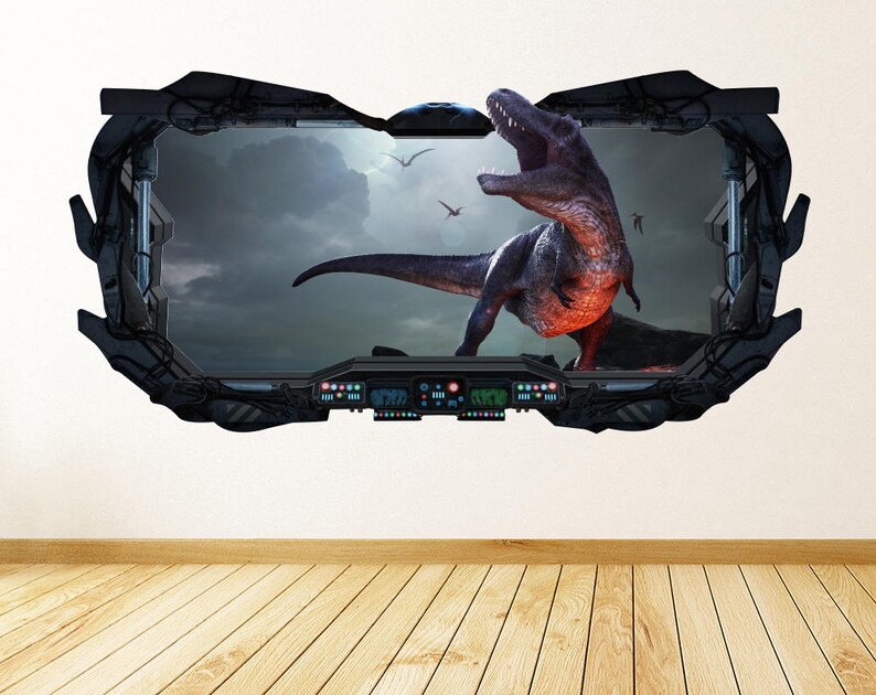 Dinosaur 3D Spaceship Window Wall Decal - T-rex Wall Art - Peel & Stick ...