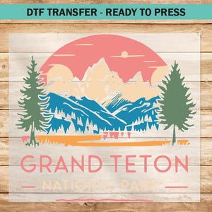 Grand Teton Nationalpark DTF Transfer Vintage Nationalpark Design, Naturszene Heat Press DTF Druckfertig Wildnis Landschaftsdruck