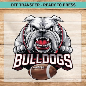 Bulldogs Football DTF Transfer, Bulldogs Maskottchen DTF Transfers bereit zum Pressen für Bekleidung, Bulldog Team Spirit T-Shirts Heat Press DTF Print