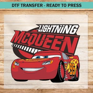 Cartoon Cars DTF Transfer, Retro Style Lightning DTF Transfers Ready to Press for Apparel, Movie Character Heat Press T-shirts for Kids
