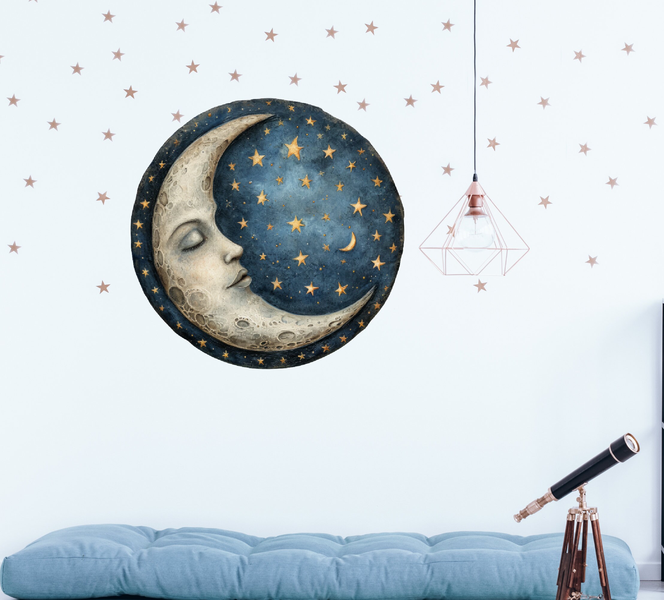 Dreamy Moon and Stars Wall Sticker - Cosmic Night Sky Decor ...