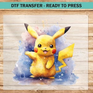 Cartoon DTF Transfer, Charakter Poke DTF Transfers Druckfertig für Bekleidung, Aquarell Pika Heat Press T-Shirts für Kinder Benutzerdefinierter DTF Druck