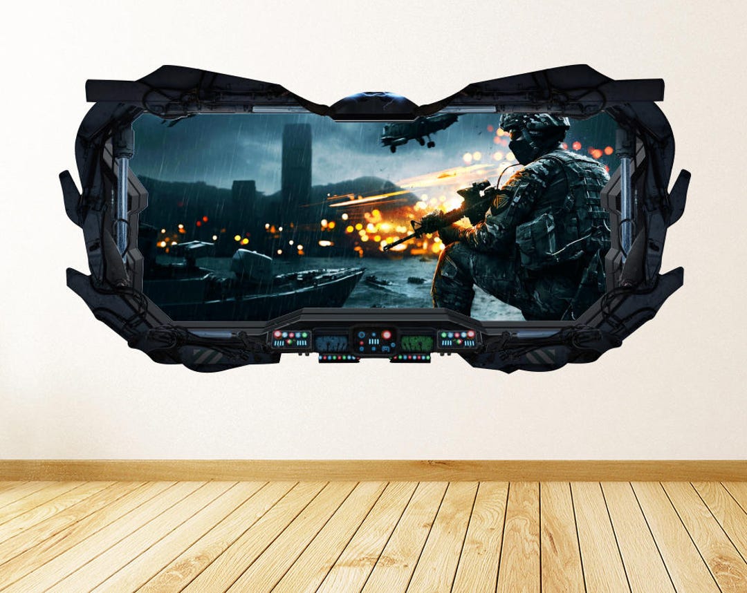 Military War Zone 3D Spaceship Window Wall Decal - View From Military ...