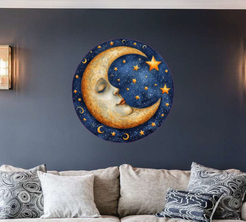 Ethereal Moon and Stars Art Print - Mystical Night Sky Decor - Charming ...