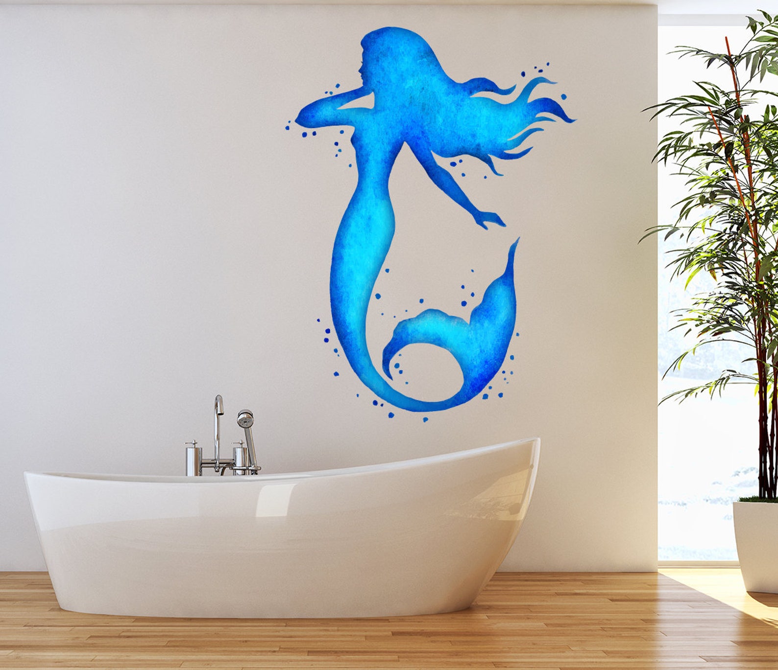 Mermaid Wall Decal - Ocean Mermaid Wall Art Watercolors - Bathroom Wall ...
