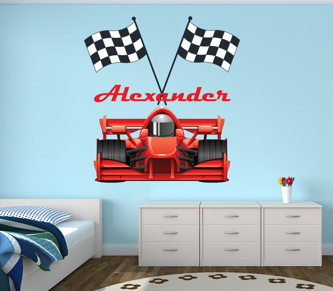 Racing Wall Decal - Custom Name Wall Decal - Formula 1 Race Car Theme ...